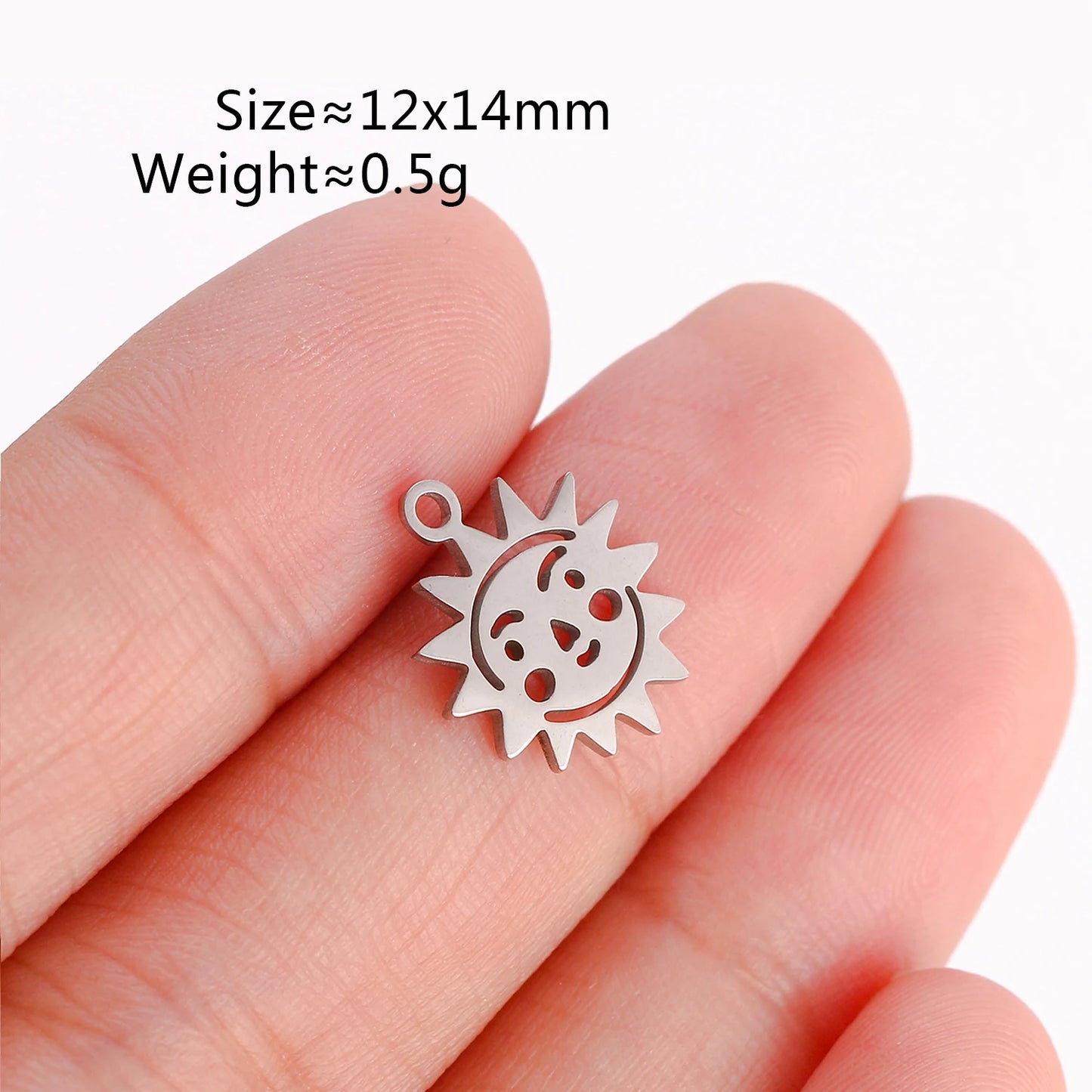 5Pcs Stainless Steel Moon&Sun&Star Charm Jewelry Making Accessories Supplies DIY Necklace Bracelet Celestial Pendants Findings