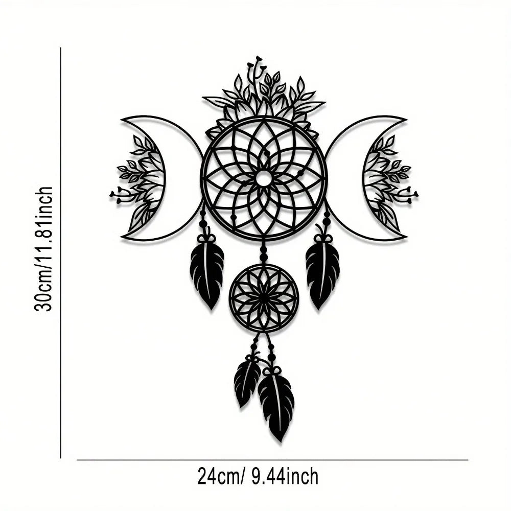 Bohemian Metal Wall Art Moon Mandala Wrought Iron Hanging Decor for Living Room