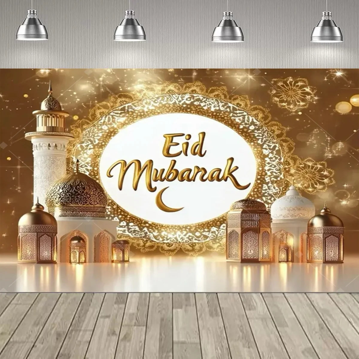 Eid al Fitr Party Supplie Decoration Backdrop Islamic Mosque Architecture Mubarak Ramadan Party Festival Celebration Banner