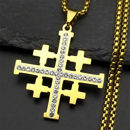 Christian Jerusalem Cross Pendant Necklace for Men Women Stainless Steel Bible Verse Lord's Prayer Chain Jewelry collar N3239S02