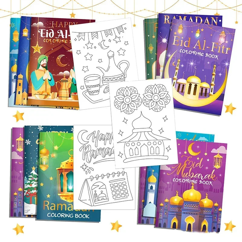 16PCS1Pack Ramadan Coloring Book Set For Kids Eid Mubarak Activity Islamic Doodle Sketchbook Educational DIY Children Gift