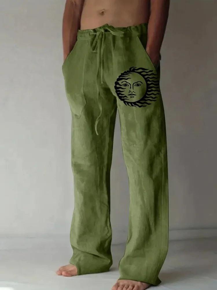 Retro Compass Printed Men's Casual Pants Harajuku Street Trendy Men's Straight Leg Pants Casual High Waisted Drawstring Pants