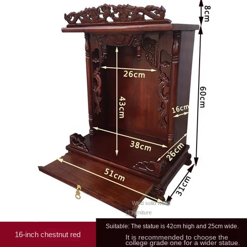 Standing Cabinet with Buddhist Nativity, Solid Wood, God of Wealth