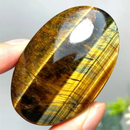 Natural Crystal Palm Tiger Eye Ellipse Stone Deep Blue & Golden Stripes Compress Massage Palm Reiki Healing worry Fingertip Toy