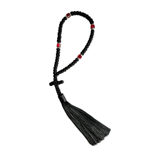Handmade 50 knot Black Chotki Christian Orthodox Prayer Rope, Blue Greek Omboskoini Protection Blessing Cross Greek Car Hanging