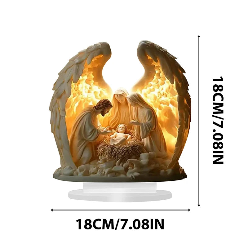 S-1Pc Sacred Heart Of Jesus Angel Acrylic Ornament - Traditional Religious Art Decor with Base for Home Desktop Display