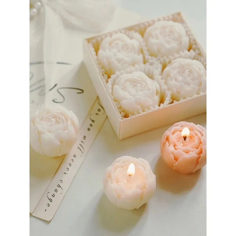 Rose Flower Shaped Soy Wax Candle Set of 4 Gift Box, Handmade Decorative Smokeless Candles for Home Decor,Birthday,Wedding Gifts
