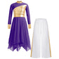 Kids Girls Praise Clothes Set Ballet Lyrical Performance Costume Metallic Church Christian Worship Robe Dress Tunic Dancewear
