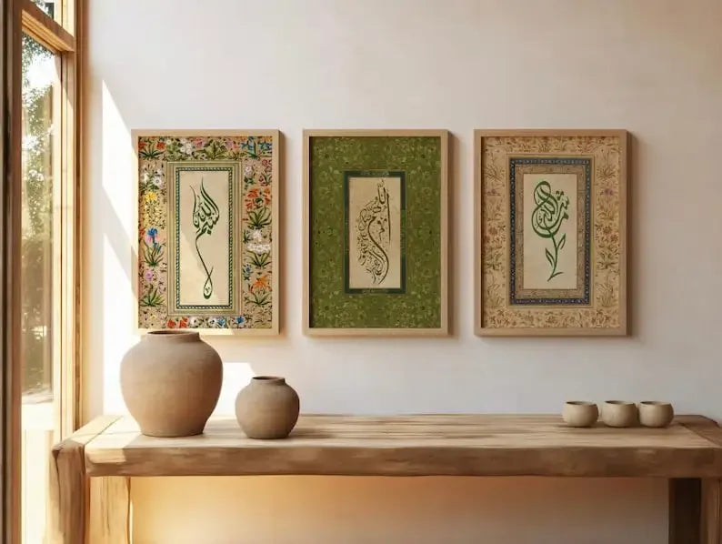 pcs Islamic Muslim Arabic Calligraphy Canvas Print Bohemian Flowers Plants Wall Art Poster for Home Decor Perfect Eid Gift