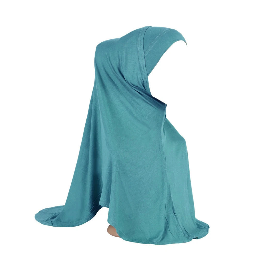 Women 2 Piece Solid Color Amira Jersey Muslim Hijab Soft Stretch Head Scarf with Tube Inner Underscarf Cap Hood Prayer Turbante