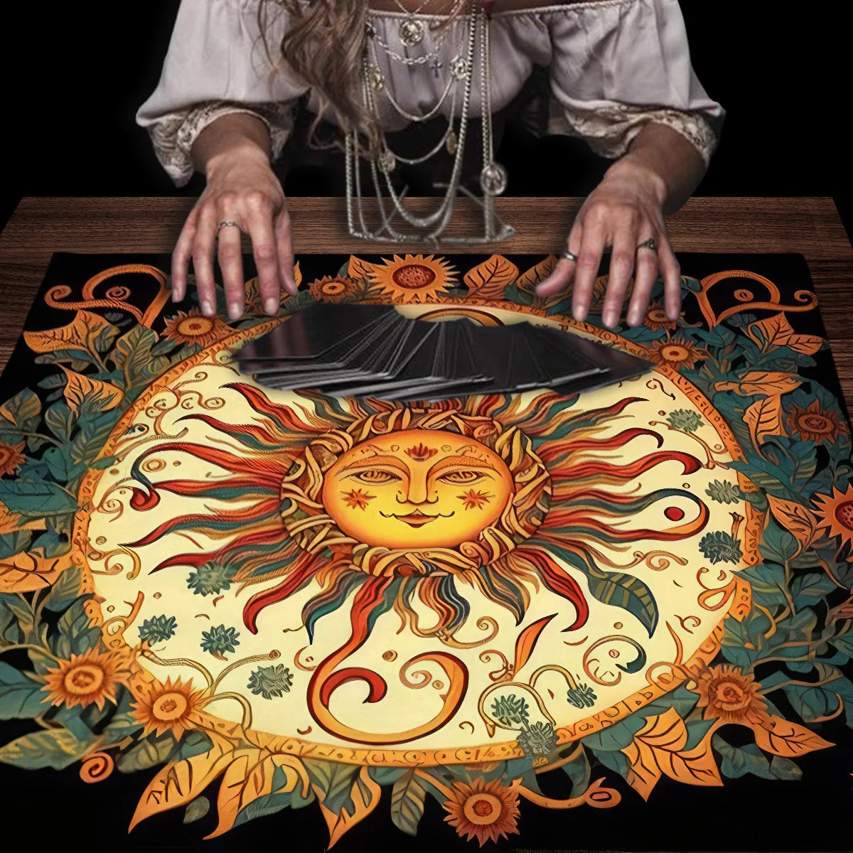 Floral And Sun Tarot Card Tablecloth Altar Cloth Flower Life Spread Tarot Reading Cloth Spiritual Oracle Card Pad