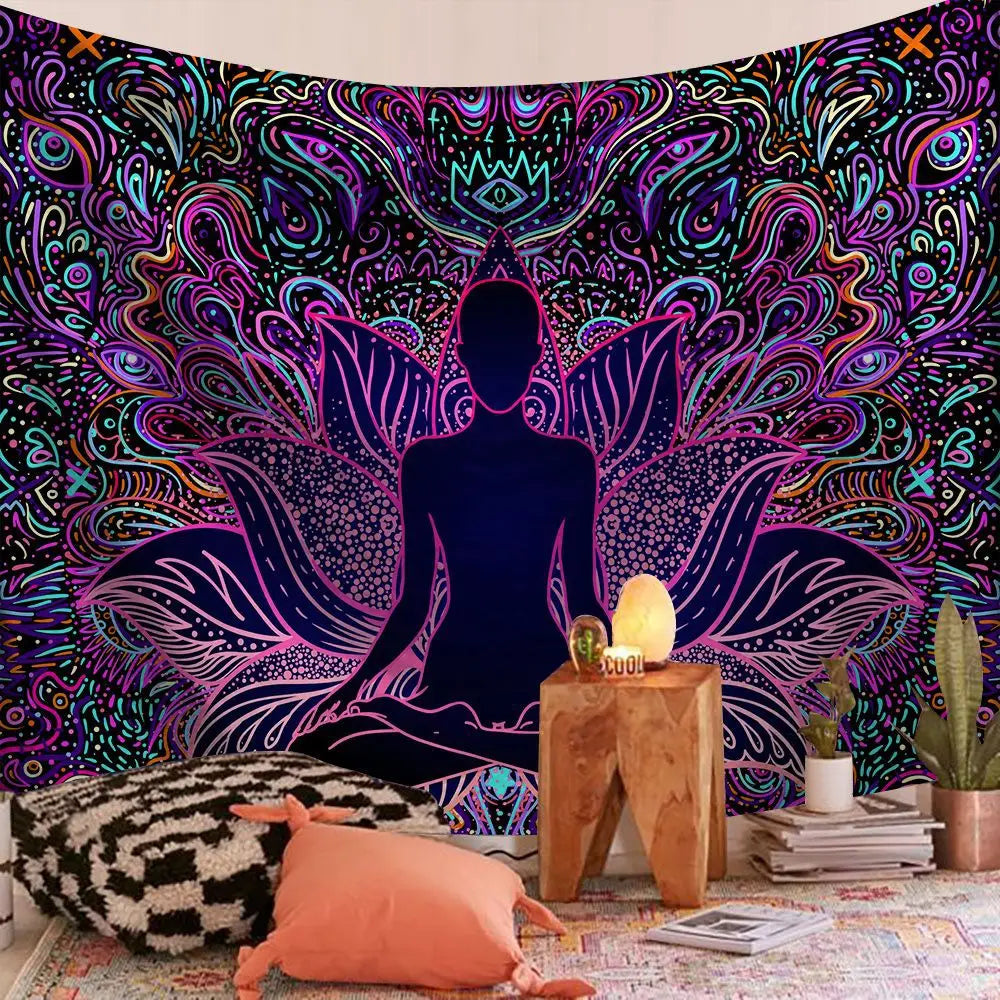 Wall Hanging Indian Mandala Tapestry Psychedelic Bohemian Home Decoration Aesthetic Living Room Background Cloth Beach Yoga Mat