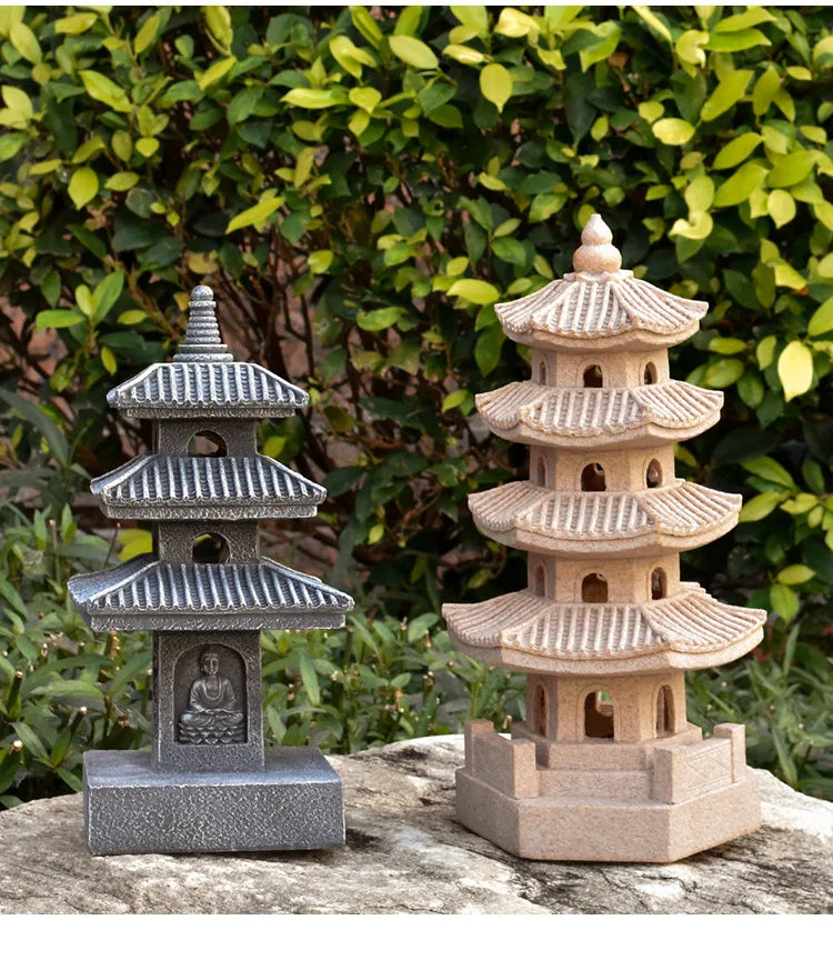Japanese Pagoda Statue Zen Garden Lantern Resin Stone Tower Sculpture Buddha Decor for Patio Backyard Meditation Home Ornament