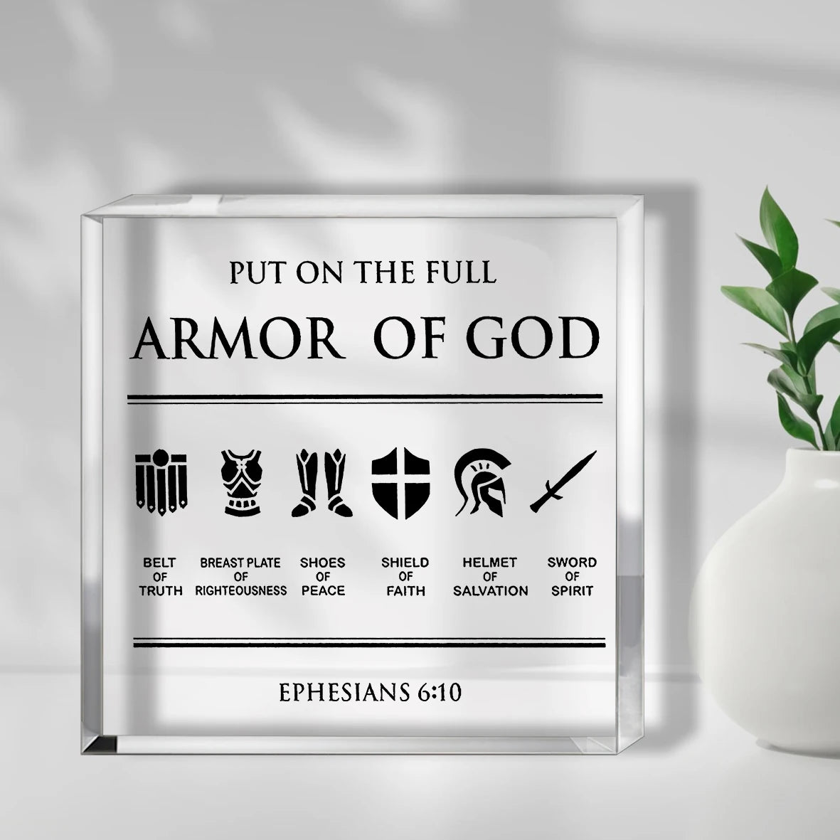[Christian Desk Sign] Inspirational Christian Acrylic Desk Sign - 2D Flat, Full Armor of God Bible Verse Ephesians