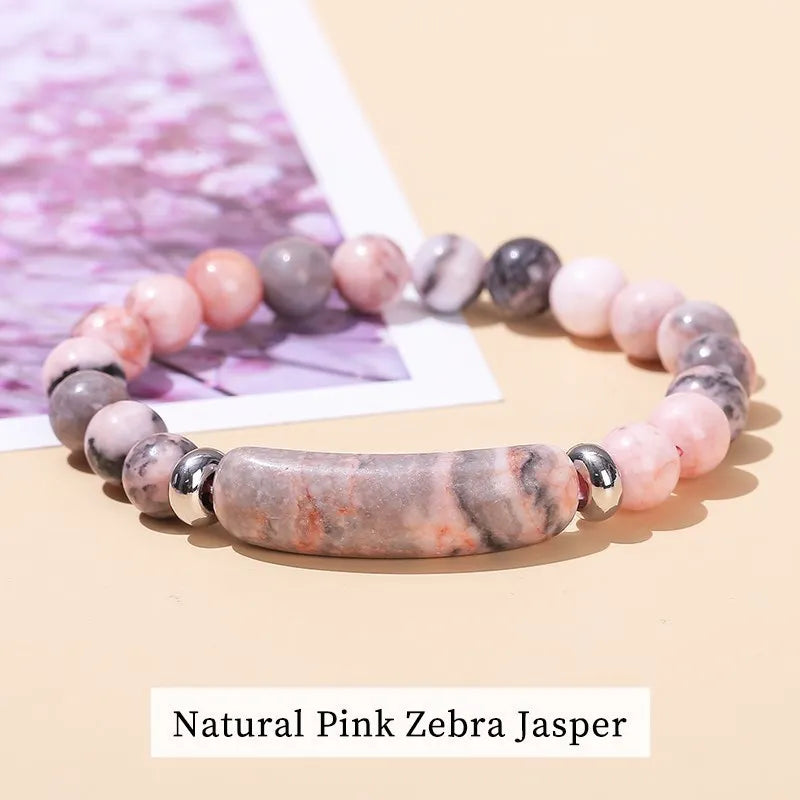 JD Natural Stone Tiger Eye Amethyst Rectangle Bar Charm Bracelet Women Men Healing Stone Powder Crystal Rough Chakra Jewelry