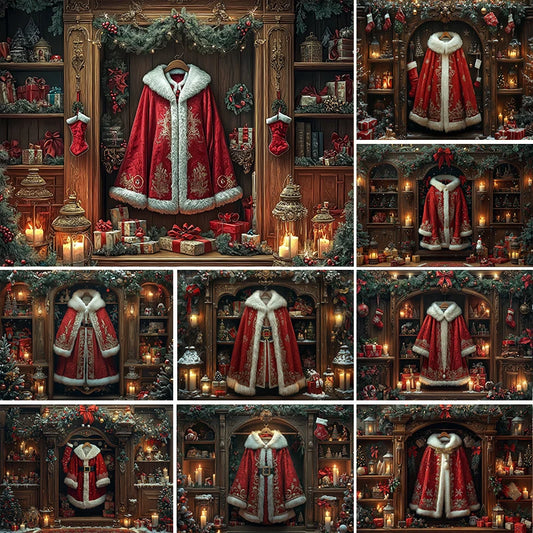 LS Photography Background Christmas Vintage Wardrobe Cupboard Xmas Tree Kids Family Portrait Decor Backdrop Photo Studio