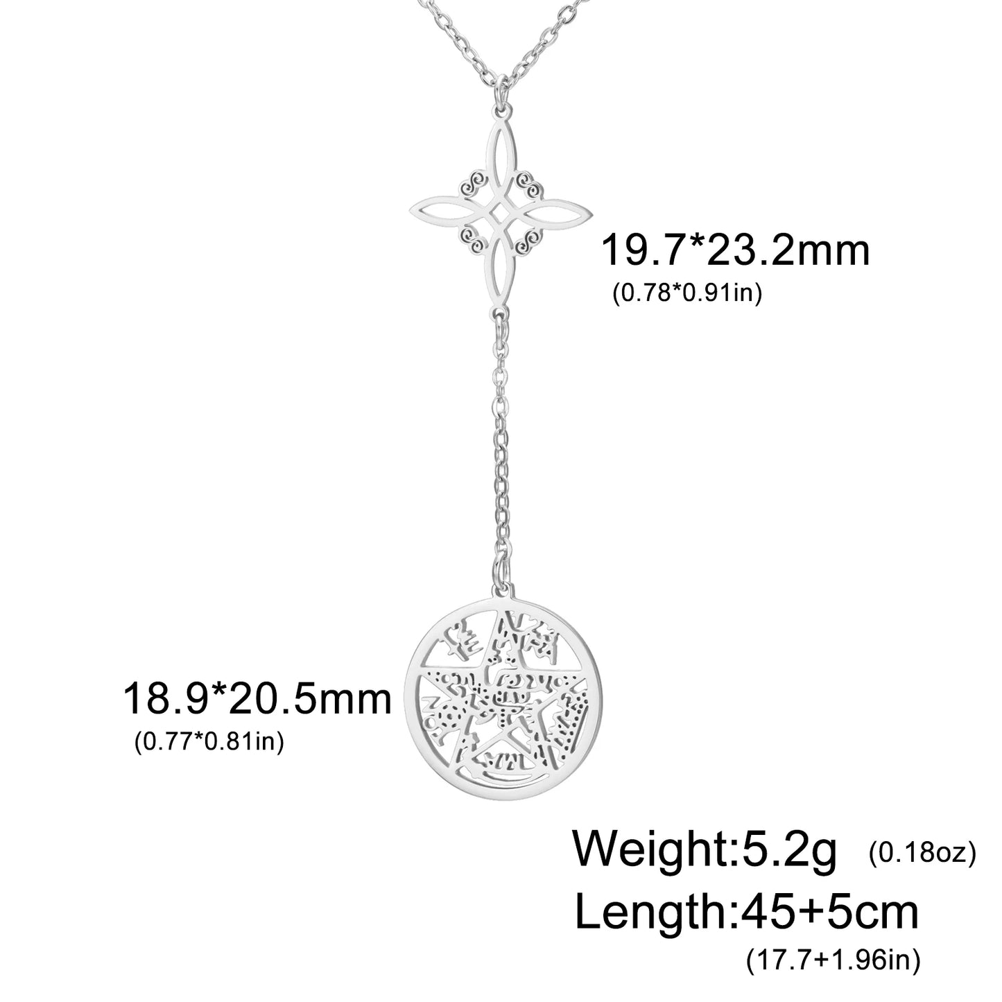 Double Amulet Protection Necklace witch Knot Pentagram Tetragrammaton Stainless Steel Protection Jewerly Wholesale