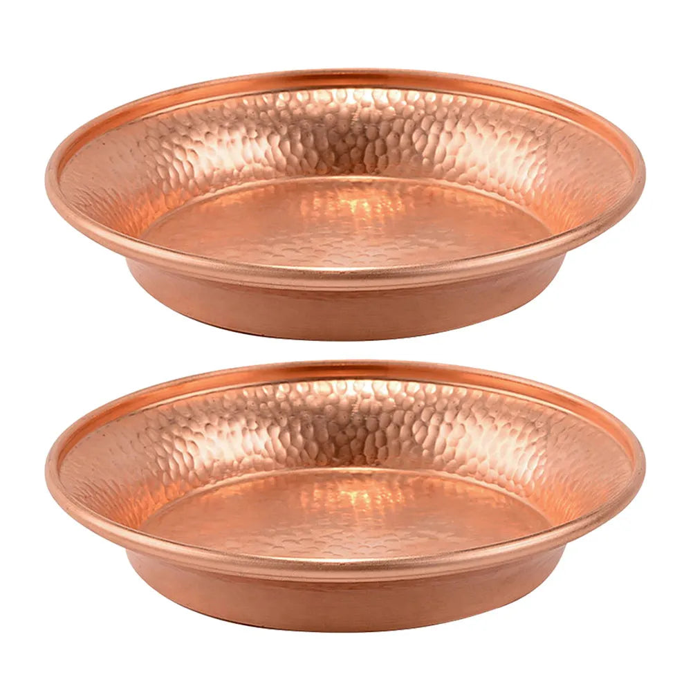 2Pcs Authentic Tibetan Copper Mandala Plate Hand Carved Buddhist Offering Bowl Water Bowl for Worship Yoga Meditation Sacred