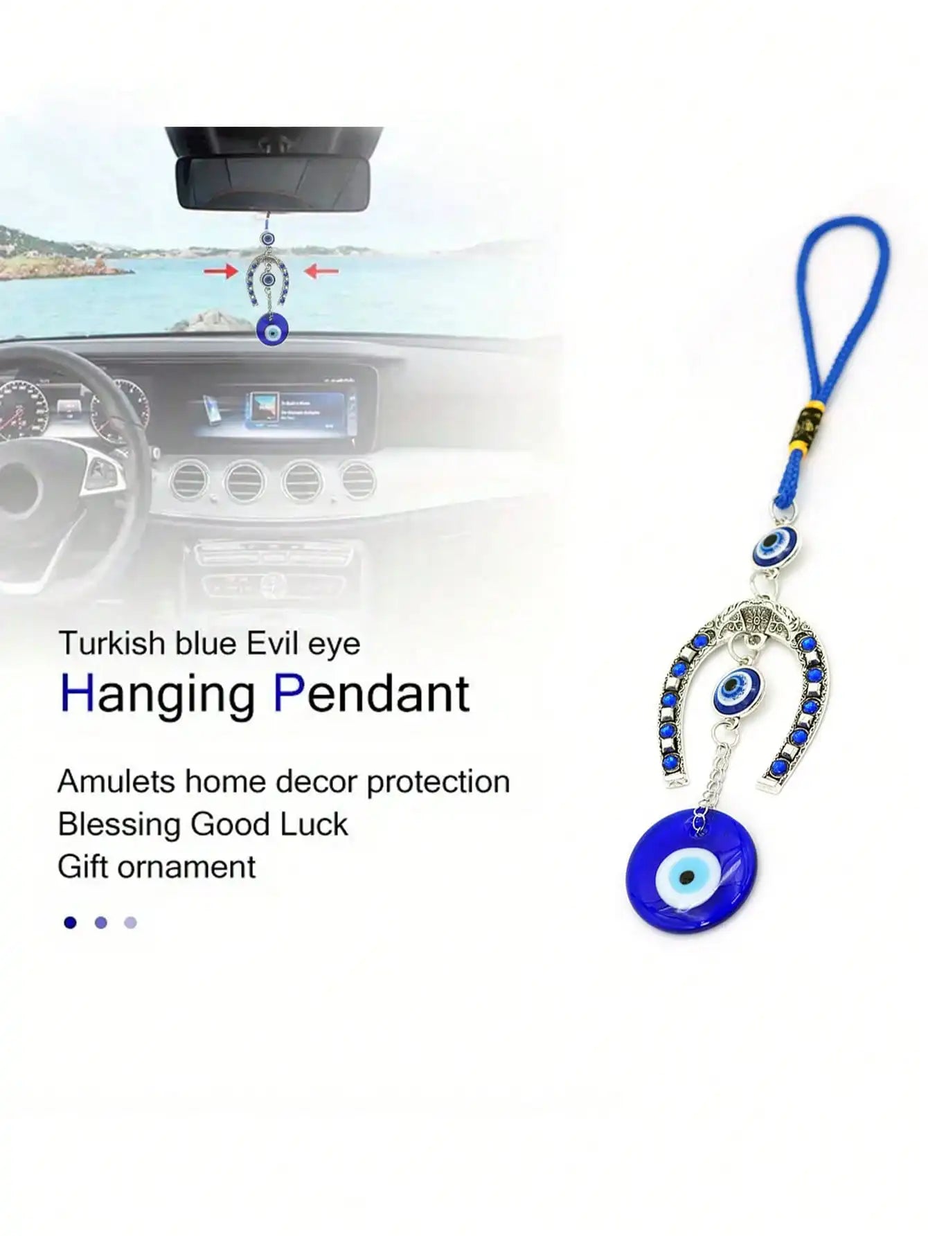 1pc Devil's Eye Horseshoe-shaped Blue Eye Rhinestone Lucky Decoration Pendant, Keychain & Car Hanger