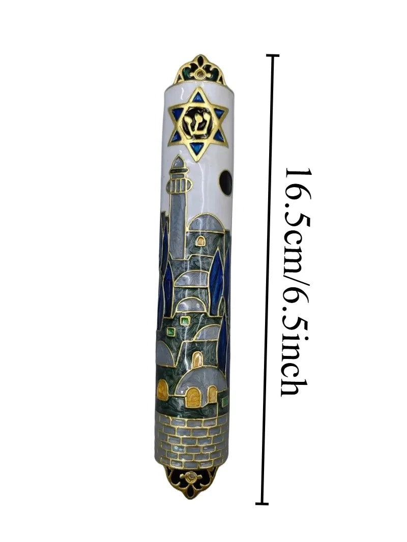 Handcrafted Enamel & Alloy Mezuzah Case with Kosher Scroll, Elegant Judaica Gift for Home Blessing & Doorpost Protection