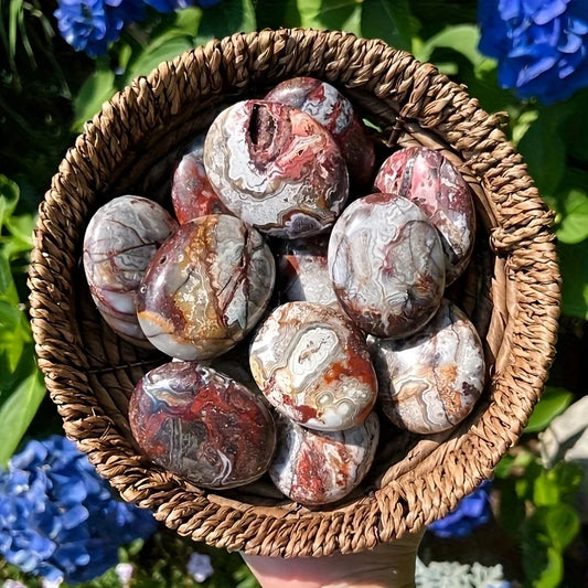 1pc Red Mexican Agate Palm Stone,  Stunning Crystal from Mexico, Worry Stone Gift. Polished Palm Stone Makes a Lovely Present