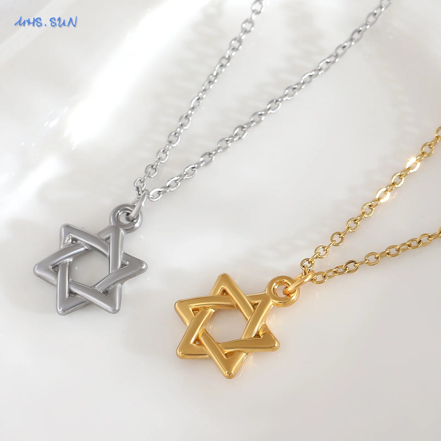 Simple Hollow Star of David Hexagram Choker Necklace for Men Women Gold Color Stainless Steel Chain Necklaces Jewish Jewelry