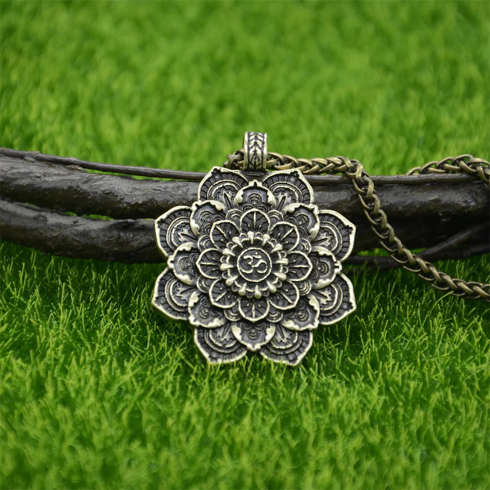 Om Yoga Lotus Flower Pendant Necklace Religious Buddha Mandala Meditation Spiritual Indian Jewelry