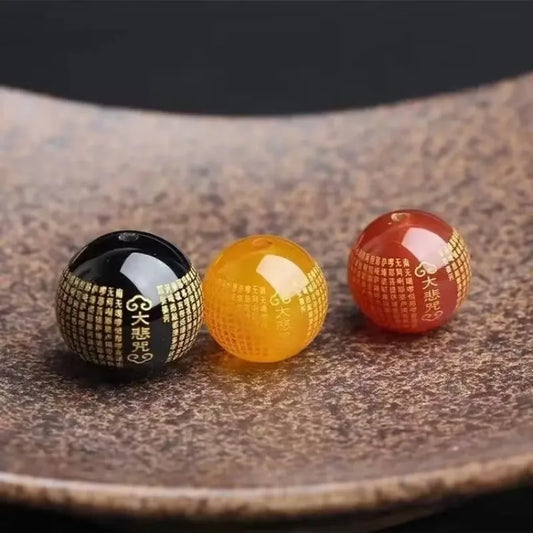 4A Red Black Agate Gilding Great Compassion Mantra Loose Beads Round Spacer Bracelet DIY Buddhist Wenwan Xingyue