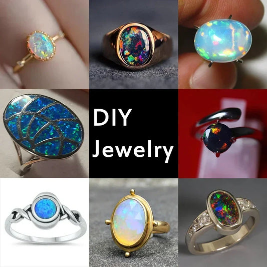 Synthesis Opal Cabochons Loose Gemstone Oval Fire Color Ring Face Flat Colorful Gemstone Cabochons Ring Setting DIY Jewelry