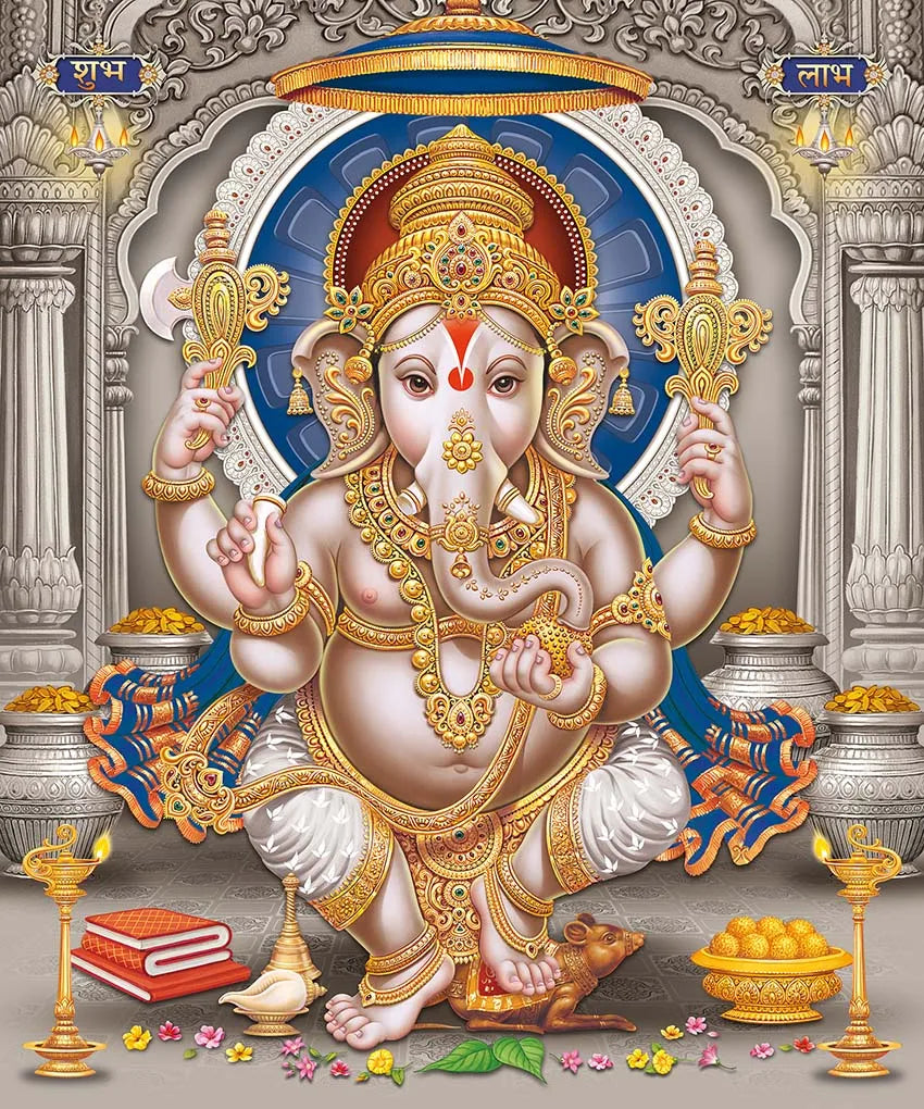 Religion Elephant God India Hinduism Ganesha Painting Canvas Durga Golden Zari Art Poster Prints Living Room Home Decor Pictures