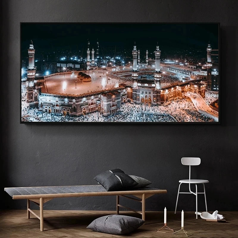 Holy City Mecca Islamic Sacred Landscape Muslim Mosque Canvas Paintings Poster and Print Wall Art Pictures for Living Home Decor