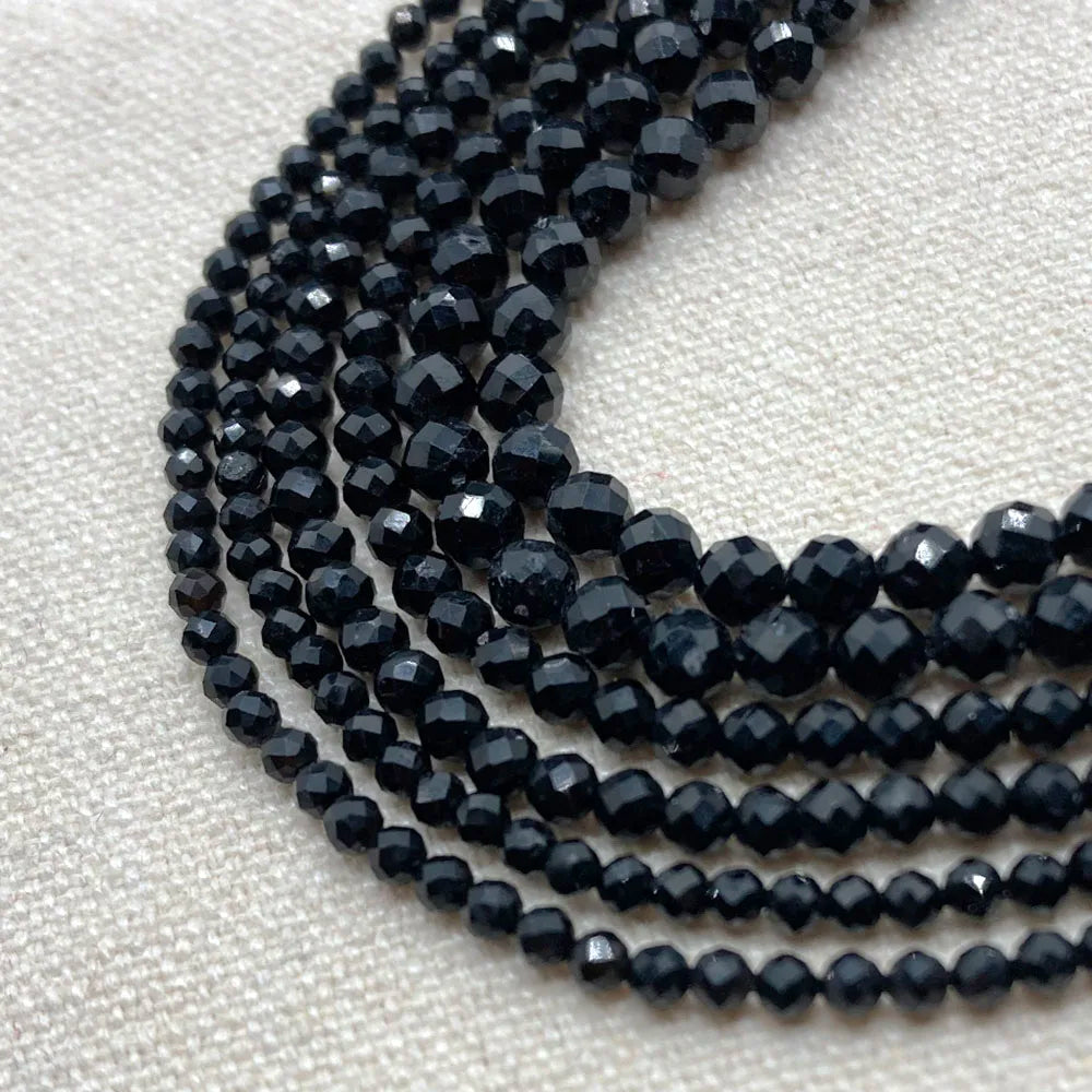 2mm 3mm 4mm Black Tourmaline Faceted Round Stone Natural Crystal Energy Loose Gemstone For DIY Men Women