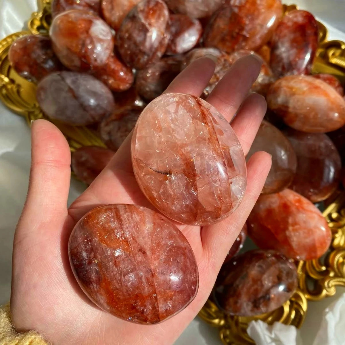 1pc Fire Quartz Palm Stone - Red Hematoid Crystal Worry Stone, Ideal for DIY Jewelry & Home Decor, Perfect Holiday Gift