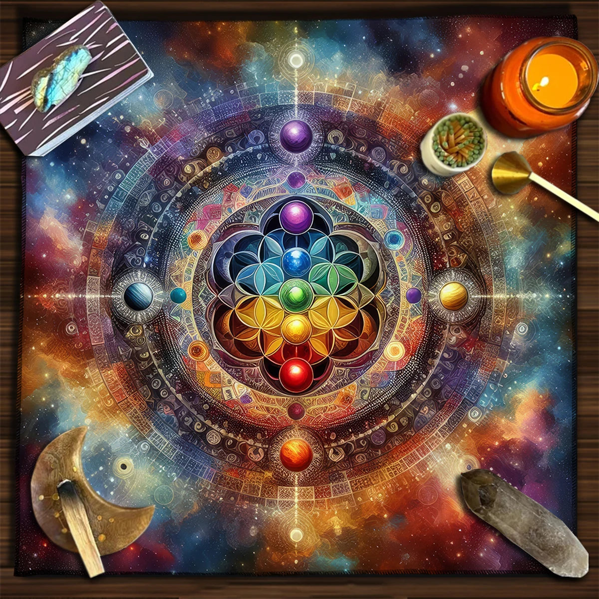 Tarot Tablecloth Mandala Flower Of Life Altar Cloth For Divination Meditation Circle Galaxy Tarot Mat Spiritual Oracle Card Pad