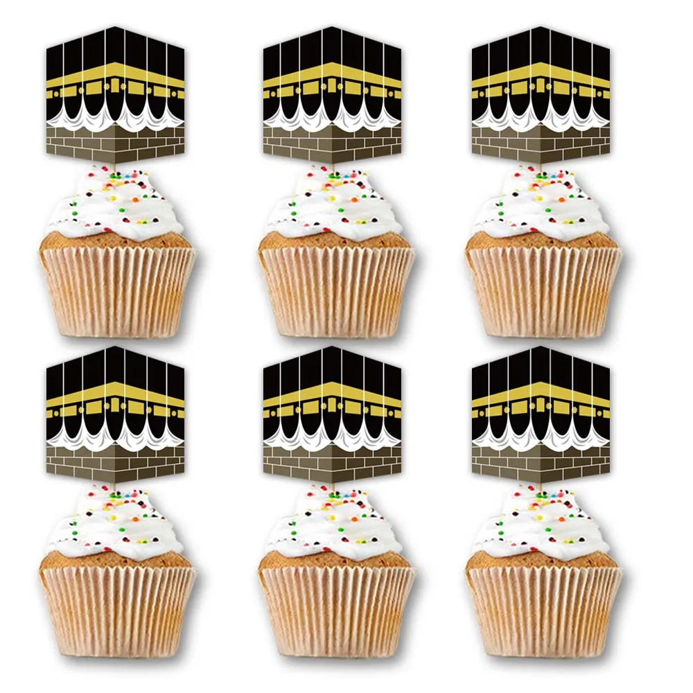12/24pcs Umrah Mubarak Cupcake topper decoration, Hajj and Omra festival decoration, Muslim Eid Mubarak party supplies
