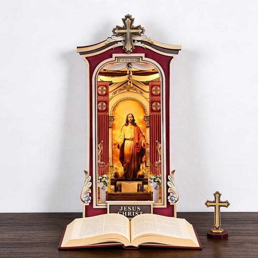 Book Nook Kit Christian DIY Wooden Puzzle Church of Jesus Bookshelf Dollhouse Model Bookend Building Easter Home Decoration