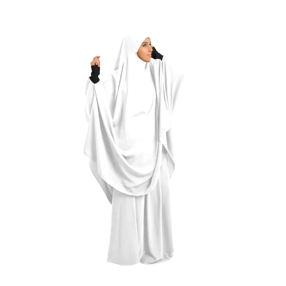 2 Piece Ramadan Khimar Muslim Women Prayer Set Dress Full Cover Islamic Burka Hooded Arab Gowns Umrah Eid Abaya Worship Service