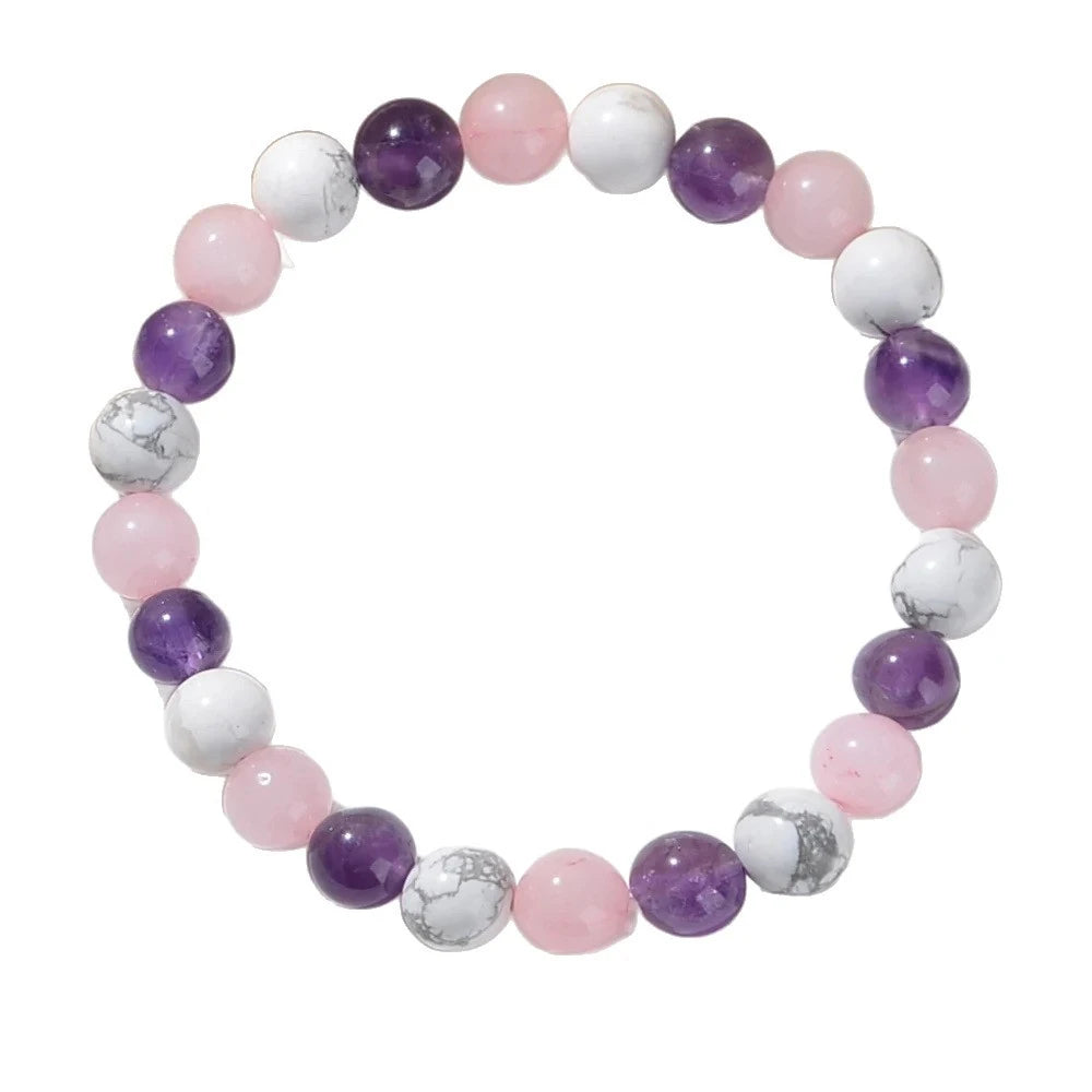 Three Colors of Natural Stone 8mm Round Beaded Elastic Bracelet Universal for Both Men and Women