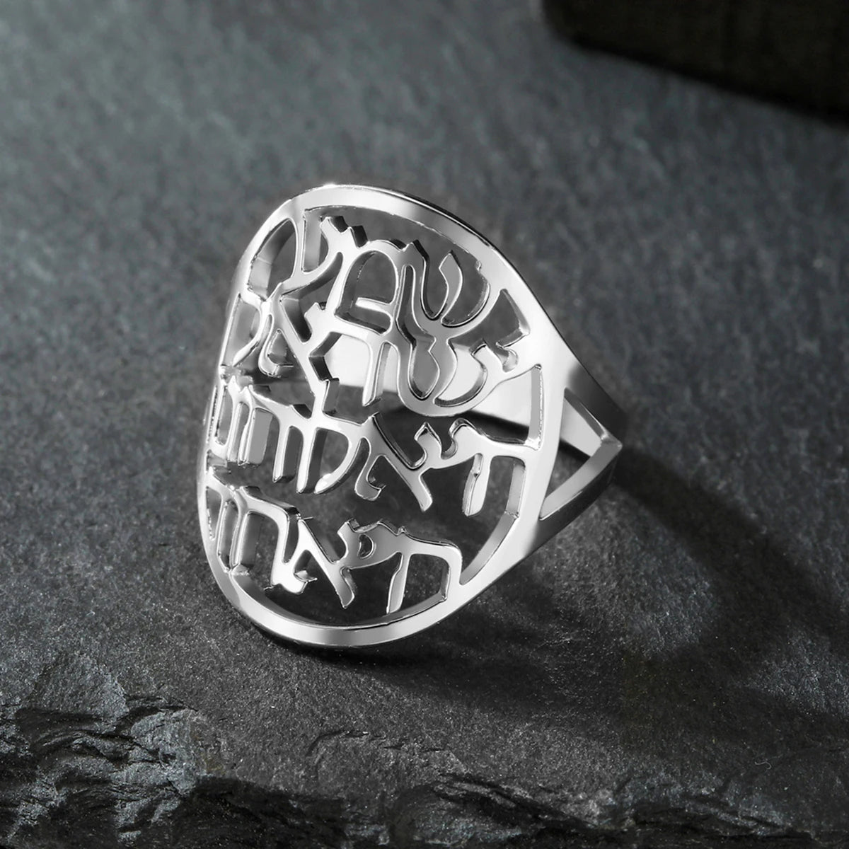 LIKGREAT Women Shema Ring Hebrew Kabbalah Jewish Faith Prayer Judaica Jewelry Religious Amulet Stainless Steel Gift