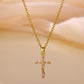Colorful Shiny Cubic Zirconia Cross Pendant Necklaces for Women Gold Color Delicate Fashion Collar Jewelry Gift