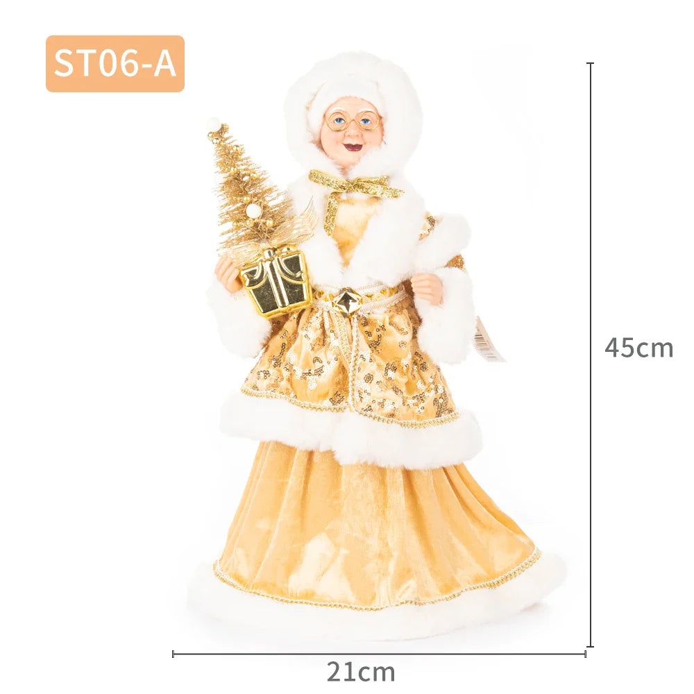 Christmas Tree Decor Sequin Mrs Claus Figurines Home Decoration Christmas Holiday Collection 48CM Standing Grandma Santa Claus