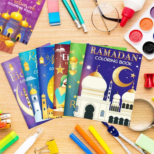 16PCS1Pack Ramadan Coloring Book Set For Kids Eid Mubarak Activity Islamic Doodle Sketchbook Educational DIY Children Gift