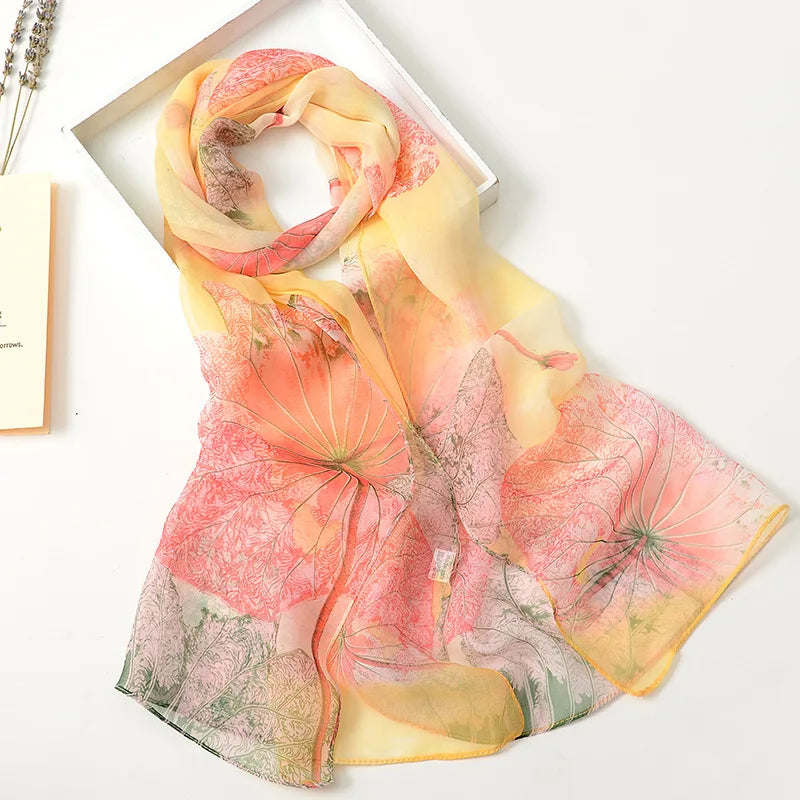 Summer Women Birch Forest Landscape Thin Soft Beach Silky Georgette Scarf Shawls 160cm Long Wraps Beach Sunscreen Hijab