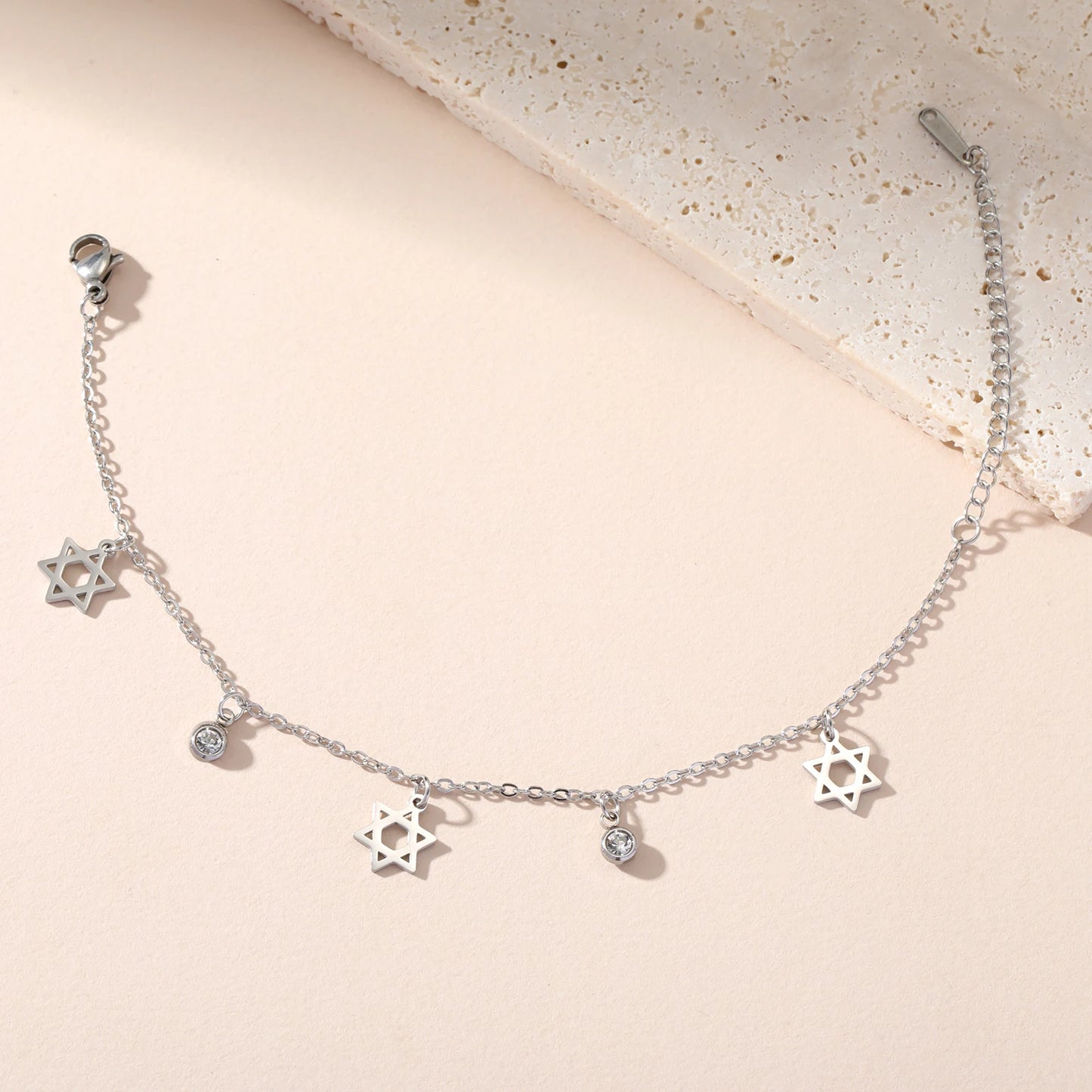 Skyrim Jewish Star of David Charm Bracelet Women Stainless Steel Adjustable Hexagram Clear Zircon Bracelets Jewelry Wholesale