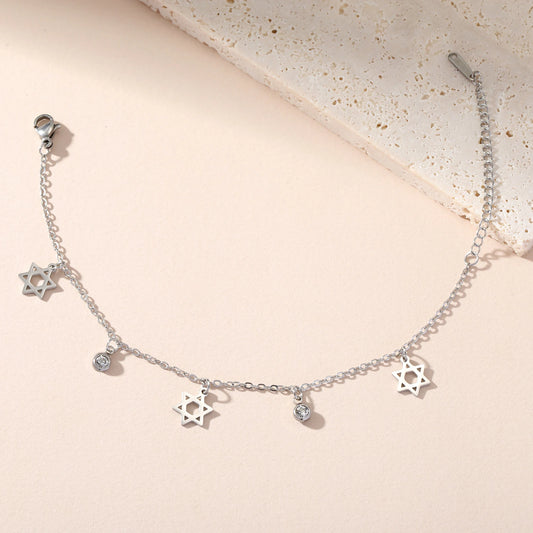 Skyrim Jewish Star of David Charm Bracelet Women Stainless Steel Adjustable Hexagram Clear Zircon Bracelets Jewelry Wholesale