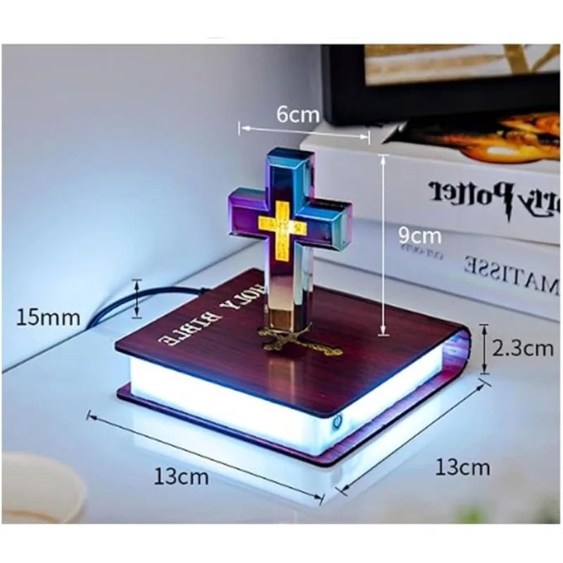Levitating Cross Lamp Floating Jesus & Bible Night Light Magnetic Levitation Cross Ornament Glowing Cross Light Home Desk gift