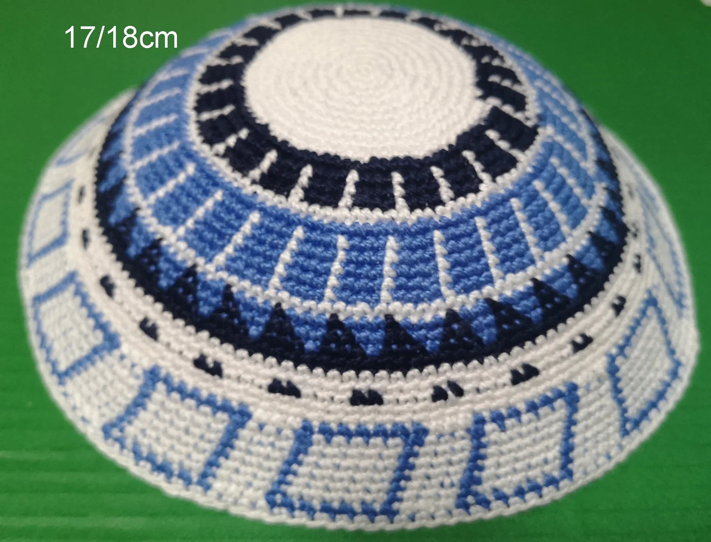 HIGH QUALITY HANDMADE KNITTED YARMULKE KIPPAH WHITE TOP PRICE PER PIECE