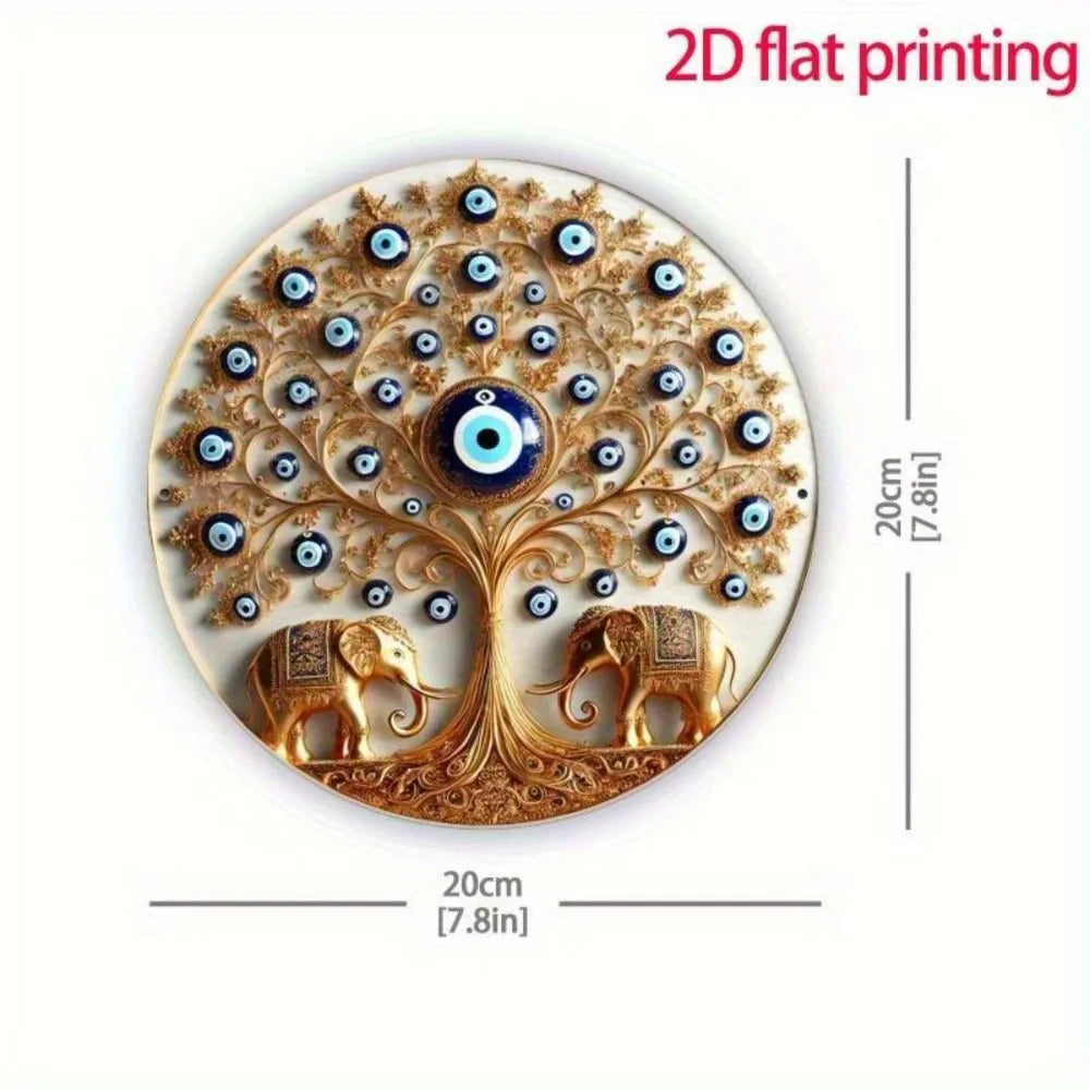 Evil Eye Round Wall Decor - Bohemian Hanging Wall Art for Living Room Bedroom Office Home Decoration
