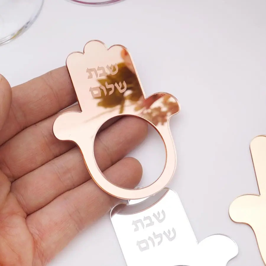 Jewish Hamsa Shabbat Shalom Napkin Rings Mirror Acrylic Table Decoration for Sabbath Dinner