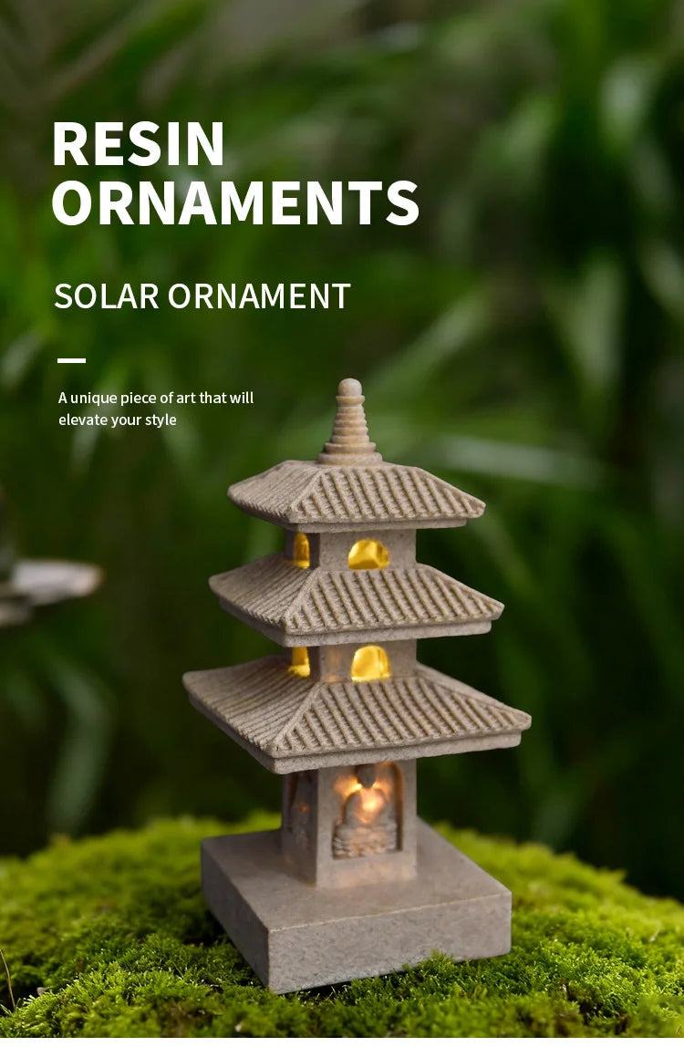 Japanese Pagoda Statue Zen Garden Lantern Resin Stone Tower Sculpture Buddha Decor for Patio Backyard Meditation Home Ornament